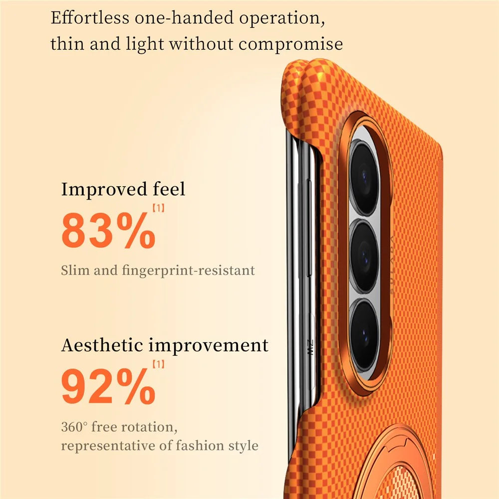 SULADA for Samsung Galaxy Z Fold8 Ultra Magnetic Case 360° Rotating Ring Kickstand Golden Mountain Pattern PC Slim Phone Cover - Orange - 7