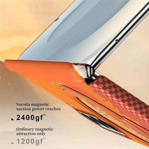 SULADA for Samsung Galaxy Z Fold7 5G Magnetic Case 360° Rotating Ring Kickstand Golden Mountain Pattern PC Slim Phone Cover - Orange - 2