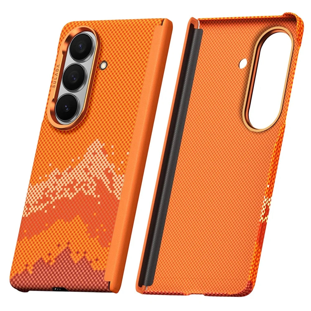 SULADA for Samsung	Galaxy Z Fold7 5G Case Golden Mountain Pattern Skin-Feel Hard PC Slim Phone Cover - Orange - 1