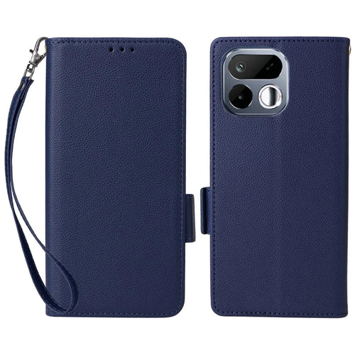 For Realme 16T 5G Case Litchi Texture Wallet Leather Phone Cover with Wrist Strap - Dark Blue - 1