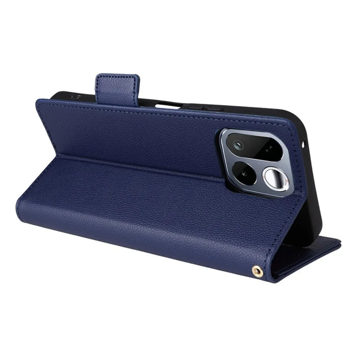 For Realme 16T 5G Case Litchi Texture Wallet Leather Phone Cover with Wrist Strap - Dark Blue - 3