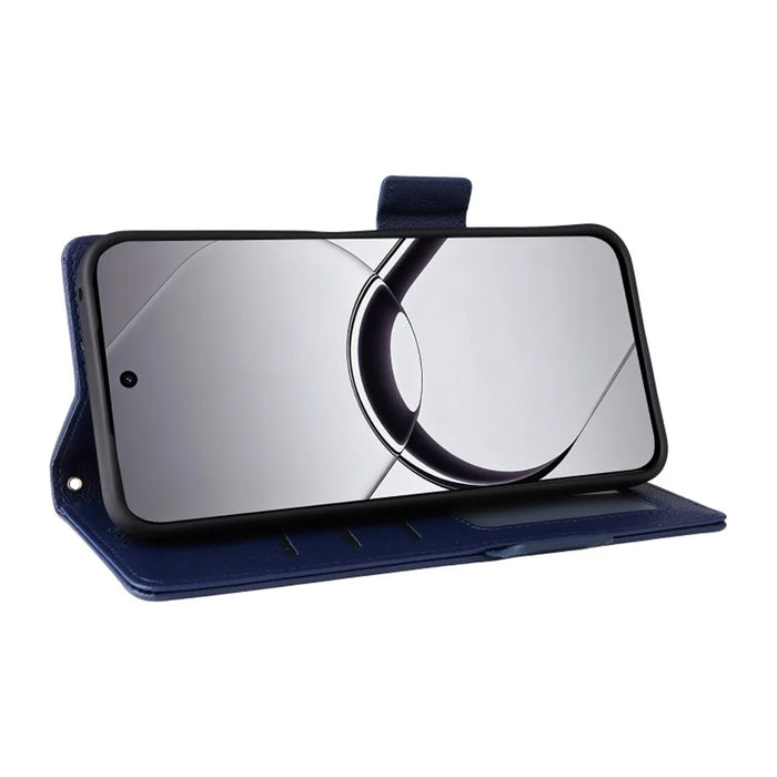 For Realme 16T 5G Case Litchi Texture Wallet Leather Phone Cover with Wrist Strap - Dark Blue - 4