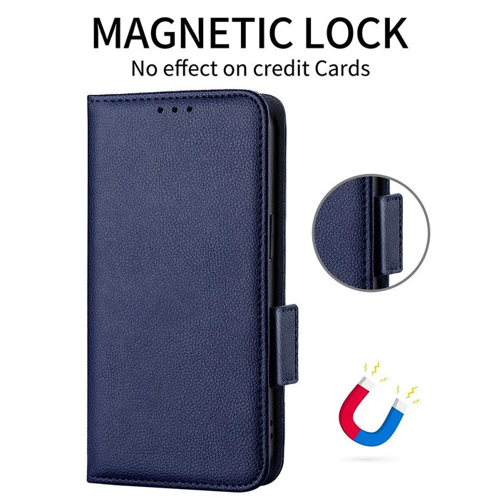 For Realme 16T 5G Case Litchi Texture Wallet Leather Phone Cover with Wrist Strap - Dark Blue - 5