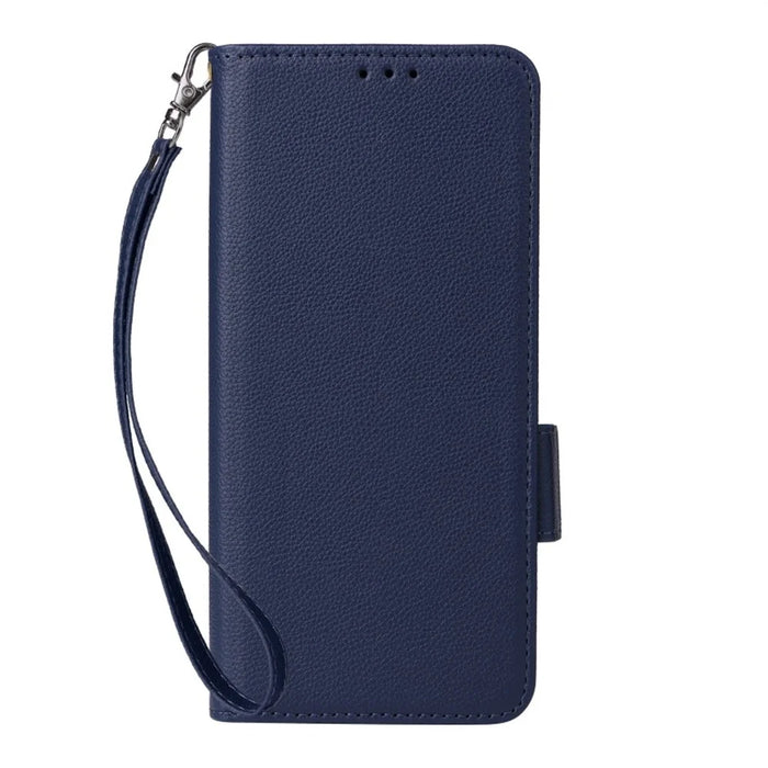 For Realme 16T 5G Case Litchi Texture Wallet Leather Phone Cover with Wrist Strap - Dark Blue - 7