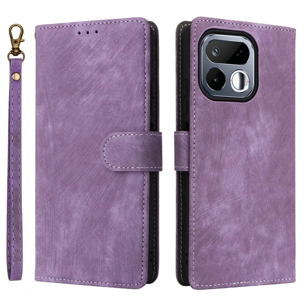 For Realme 16T 5G Wallet Case RFID Blocking PU Leather Phone Cover Stand with Strap - Purple - 1