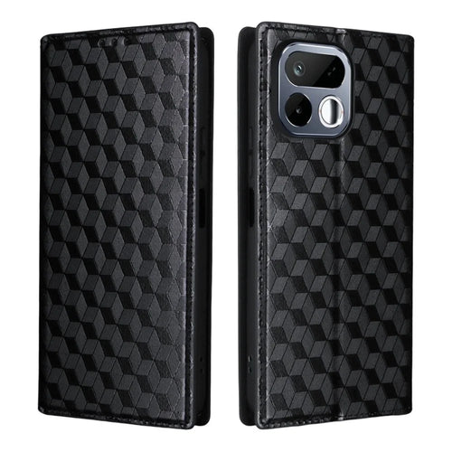 For Realme 16T 5G Case Wallet Rhombus Imprinted PU Leather Phone Cover - Black - 1