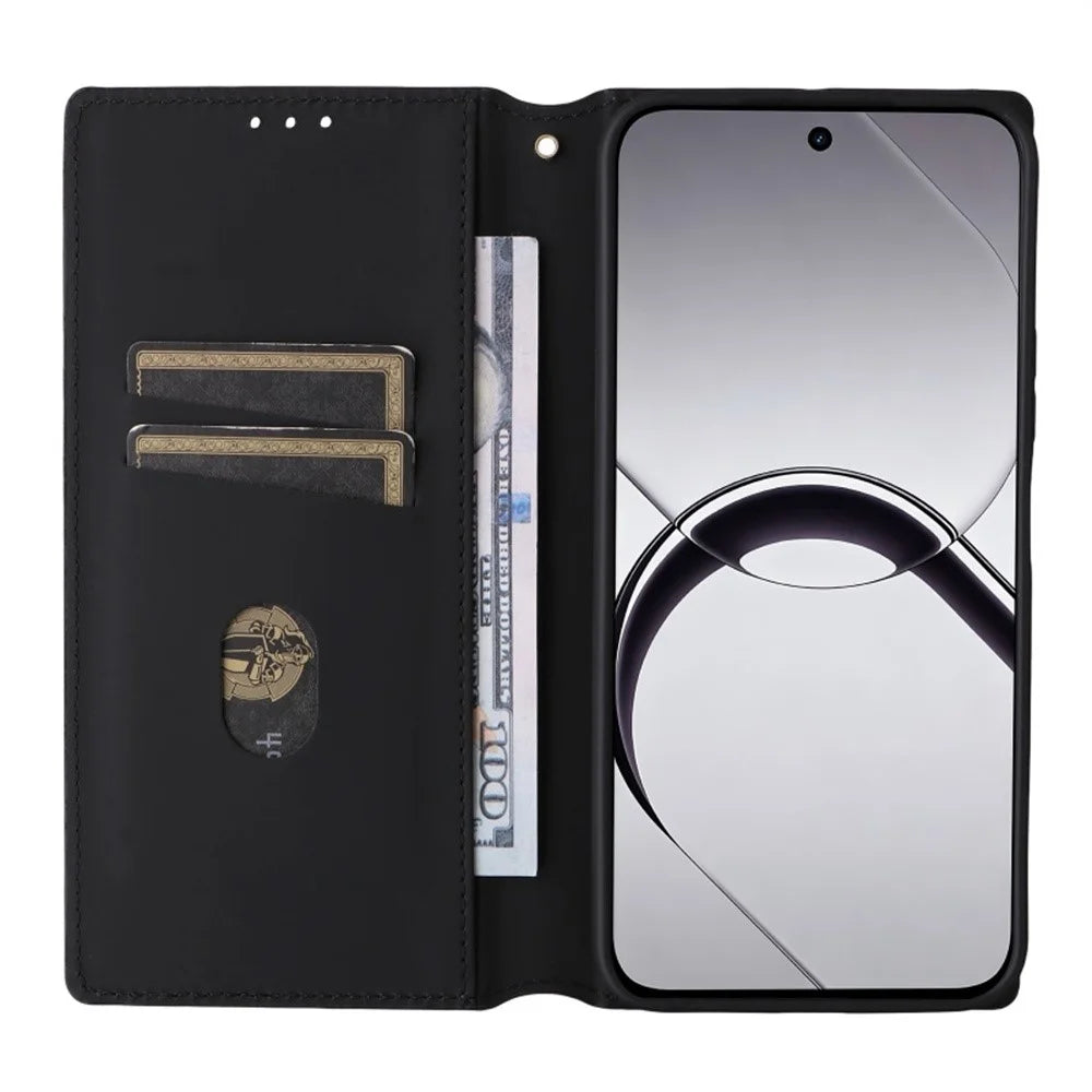 For Realme 16T 5G Case Wallet Rhombus Imprinted PU Leather Phone Cover - Black - 2