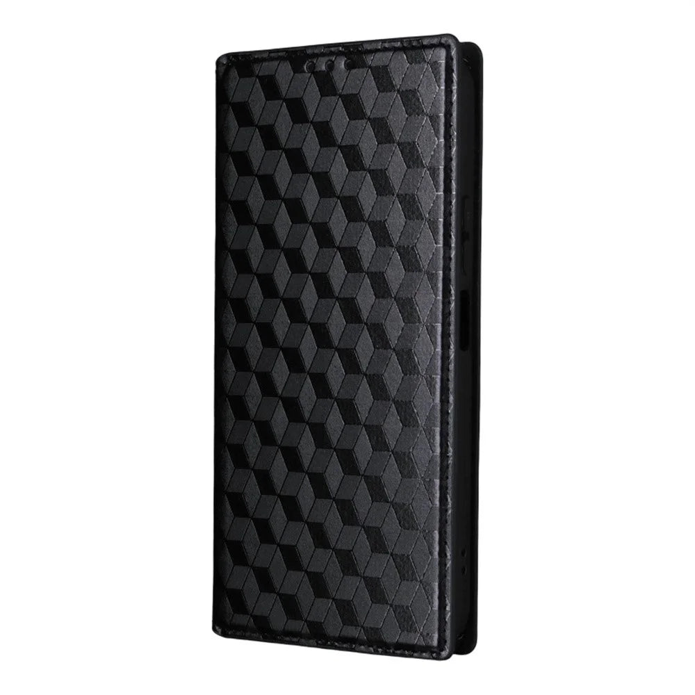 For Realme 16T 5G Case Wallet Rhombus Imprinted PU Leather Phone Cover - Black - 5