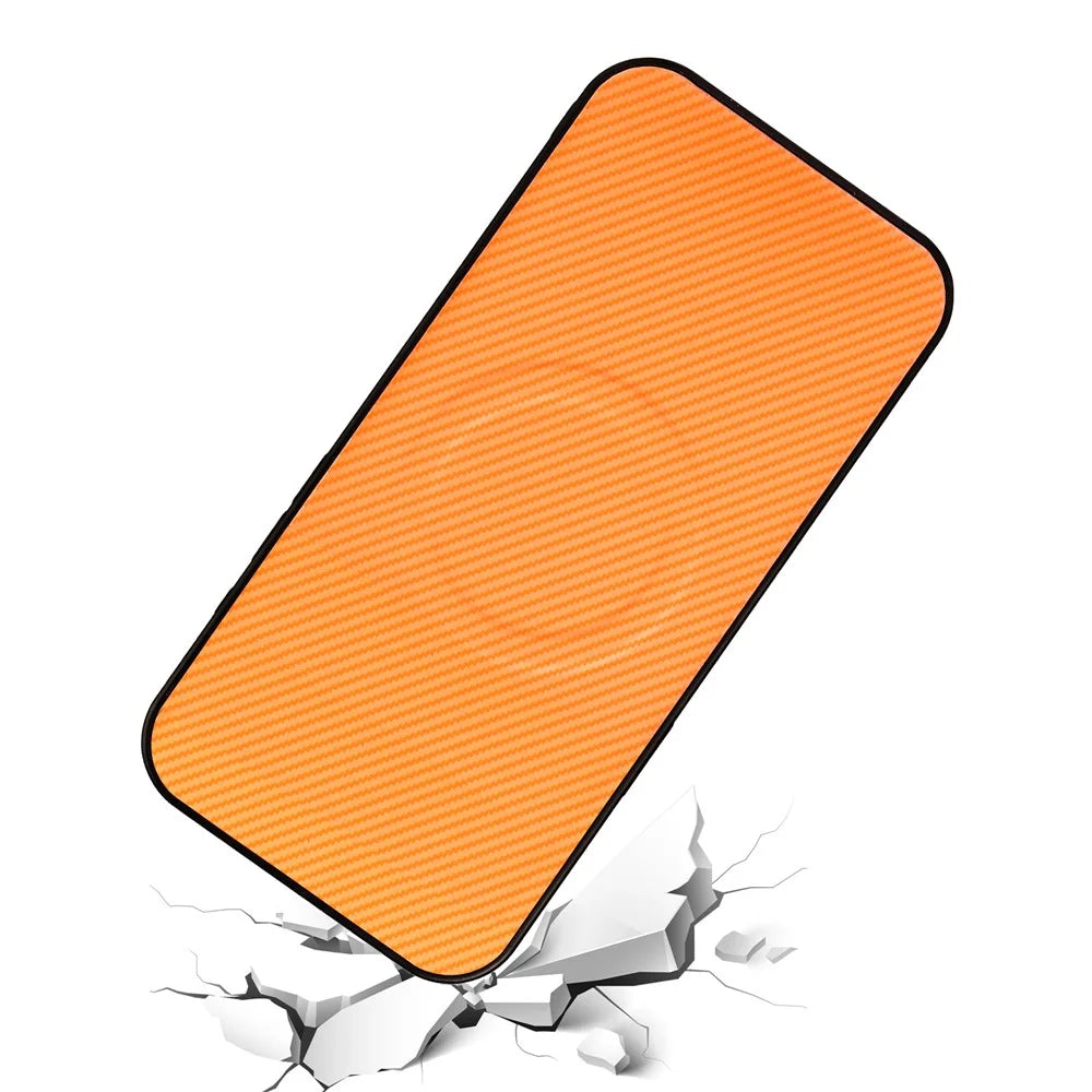 For Samsung Galaxy A16 4G  /  A16 5G Case Carbon Fiber Texture Leather Coated TPU PC Phone Cover with Metal Ring for Magnetic Car Mount - Orange - 5