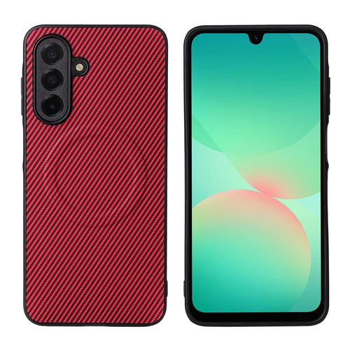 For Samsung Galaxy A25 5G (Global) (161mm) Case Carbon Fiber Texture Leather Coated TPU PC Phone Cover with Metal Ring for Magnetic Car Mount - Red - 1