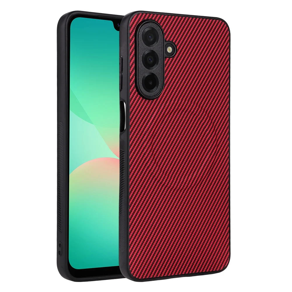 For Samsung Galaxy A25 5G (Global) (161mm) Case Carbon Fiber Texture Leather Coated TPU PC Phone Cover with Metal Ring for Magnetic Car Mount - Red - 2
