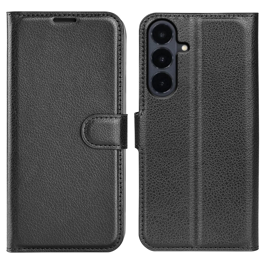 For Samsung Galaxy S26 FE Case Wallet Stand Litchi Texture Shockproof Leather Phone Cover - Black - 1