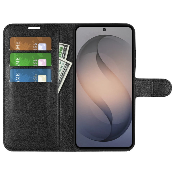 For Samsung Galaxy S26 FE Case Wallet Stand Litchi Texture Shockproof Leather Phone Cover - Black - 2