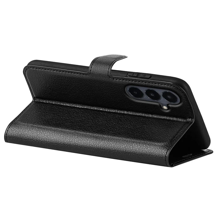 For Samsung Galaxy S26 FE Case Wallet Stand Litchi Texture Shockproof Leather Phone Cover - Black - 4