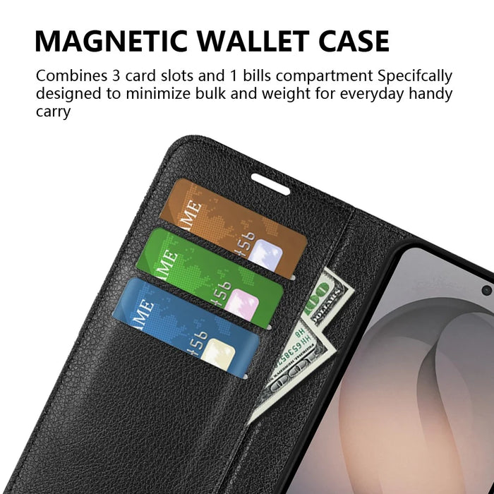 For Samsung Galaxy S26 FE Case Wallet Stand Litchi Texture Shockproof Leather Phone Cover - Black - 6