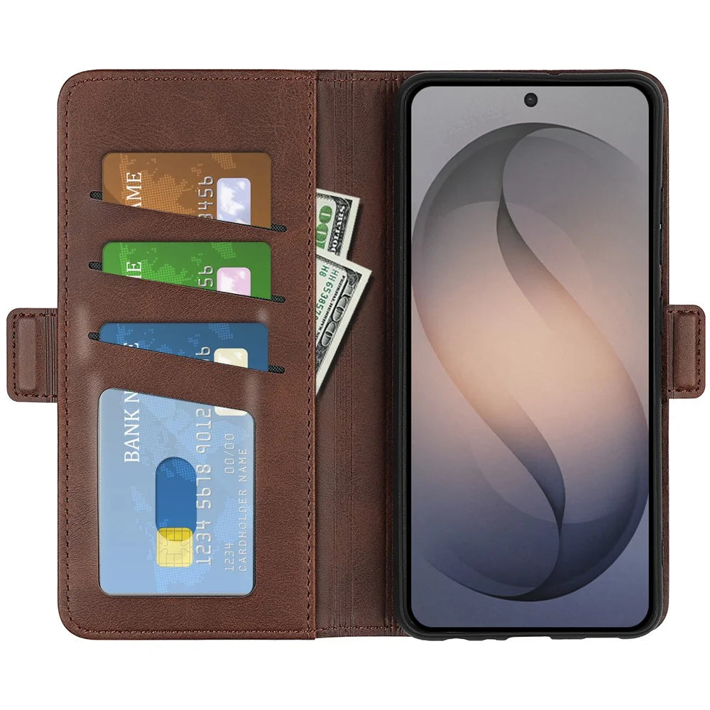 For Samsung Galaxy S26 FE Case Calf Texture Leather Wallet Phone Cover - Brown - 2