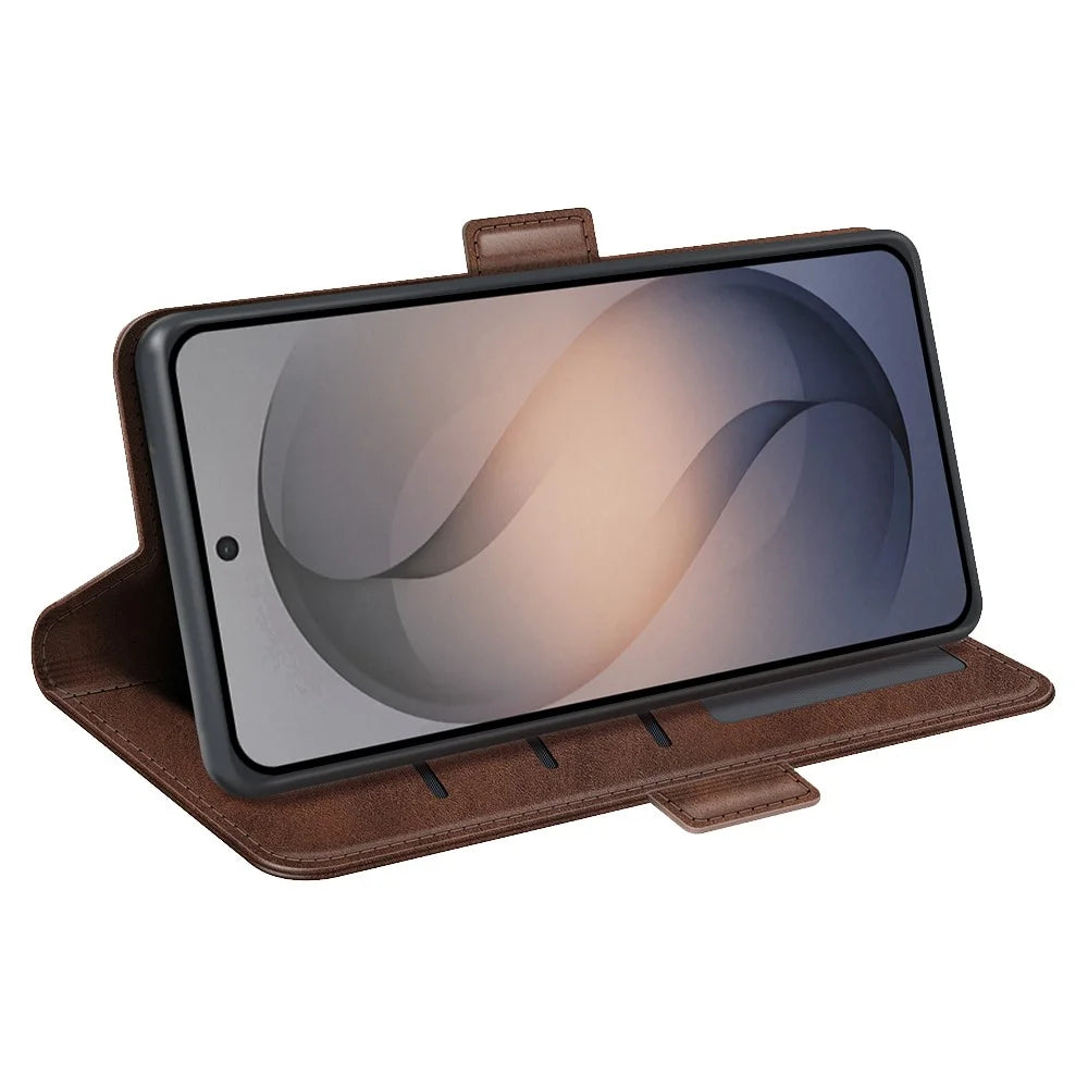 For Samsung Galaxy S26 FE Case Calf Texture Leather Wallet Phone Cover - Brown - 3
