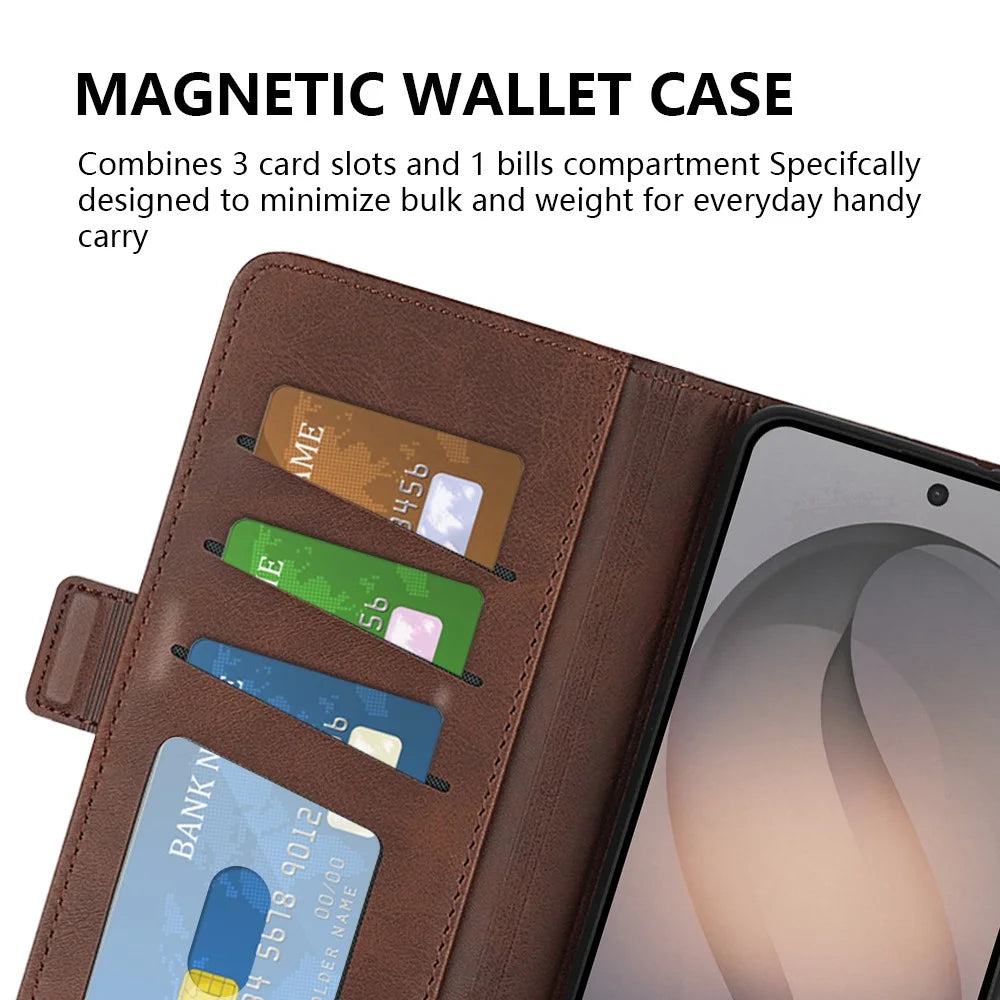 For Samsung Galaxy S26 FE Case Calf Texture Leather Wallet Phone Cover - Brown - 4