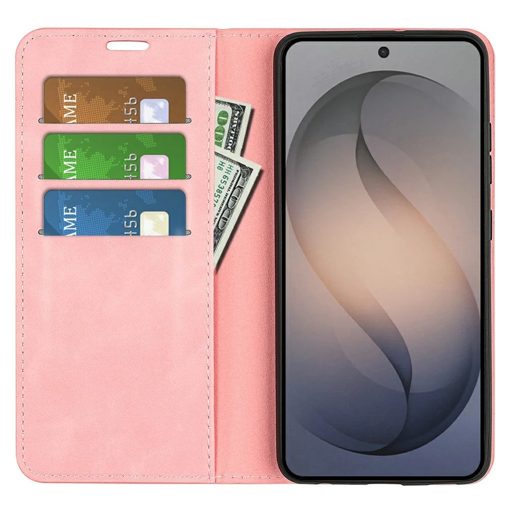 For Samsung Galaxy S26 FE Case Skin Touch Leather Wallet Phone Cover - Pink - 2
