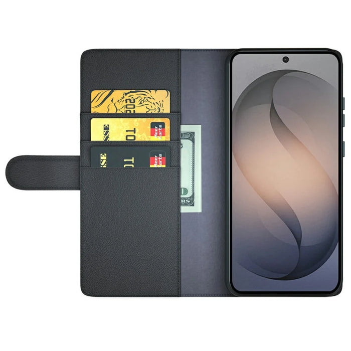 For Samsung Galaxy S26 FE Case Genuine Split Leather Phone Cover with Wallet Stand - Black - 2