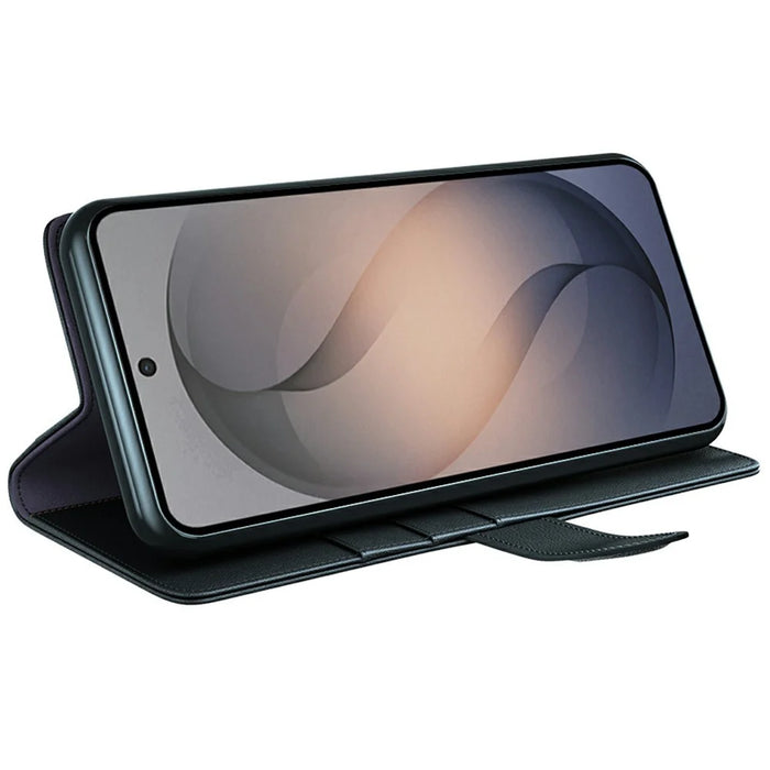 For Samsung Galaxy S26 FE Case Genuine Split Leather Phone Cover with Wallet Stand - Black - 3