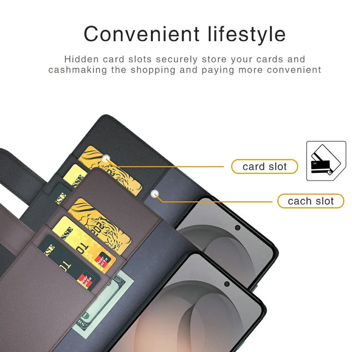 For Samsung Galaxy S26 FE Case Genuine Split Leather Phone Cover with Wallet Stand - Black - 7