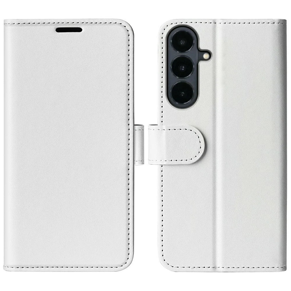 For Samsung Galaxy S26 FE Case Crazy Horse Texture Stand Leather Phone Cover - White - 1