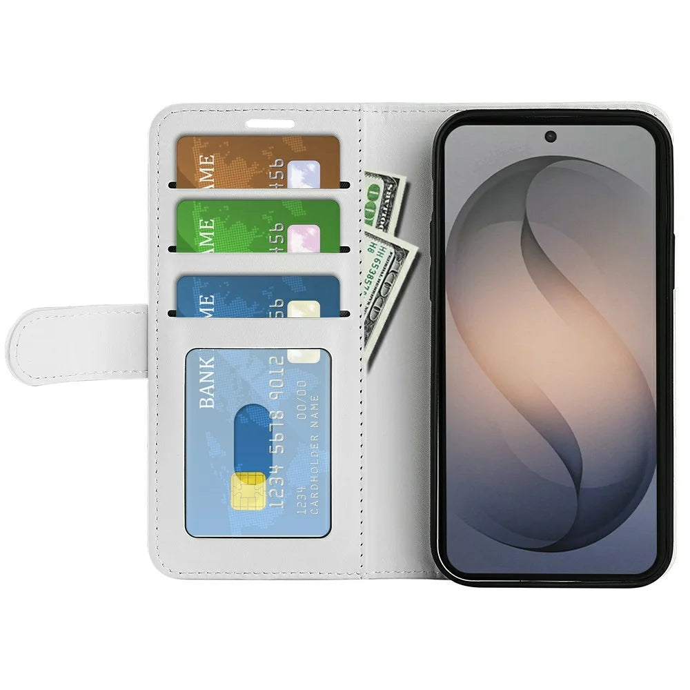 For Samsung Galaxy S26 FE Case Crazy Horse Texture Stand Leather Phone Cover - White - 2