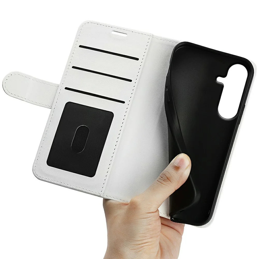For Samsung Galaxy S26 FE Case Crazy Horse Texture Stand Leather Phone Cover - White - 4