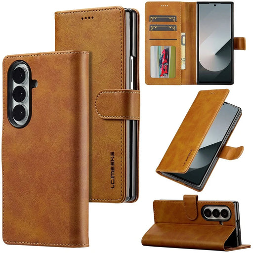 LC.IMEEKE for Samsung Galaxy Z Fold8 Ultra Case Wallet Calf Texture Leather Phone Cover - Yellow - 1
