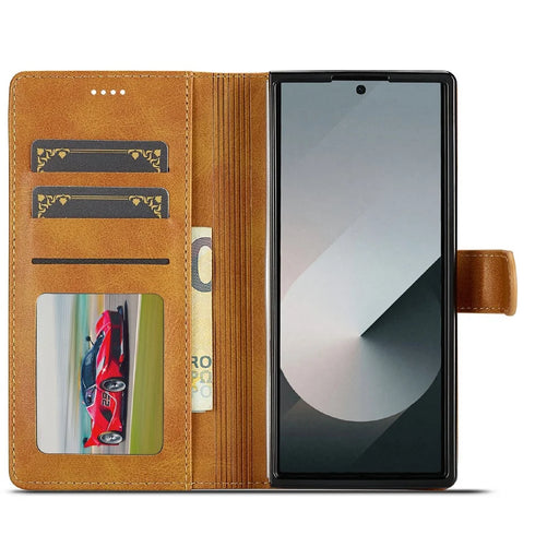 LC.IMEEKE for Samsung Galaxy Z Fold8 Ultra Case Wallet Calf Texture Leather Phone Cover - Yellow - 2