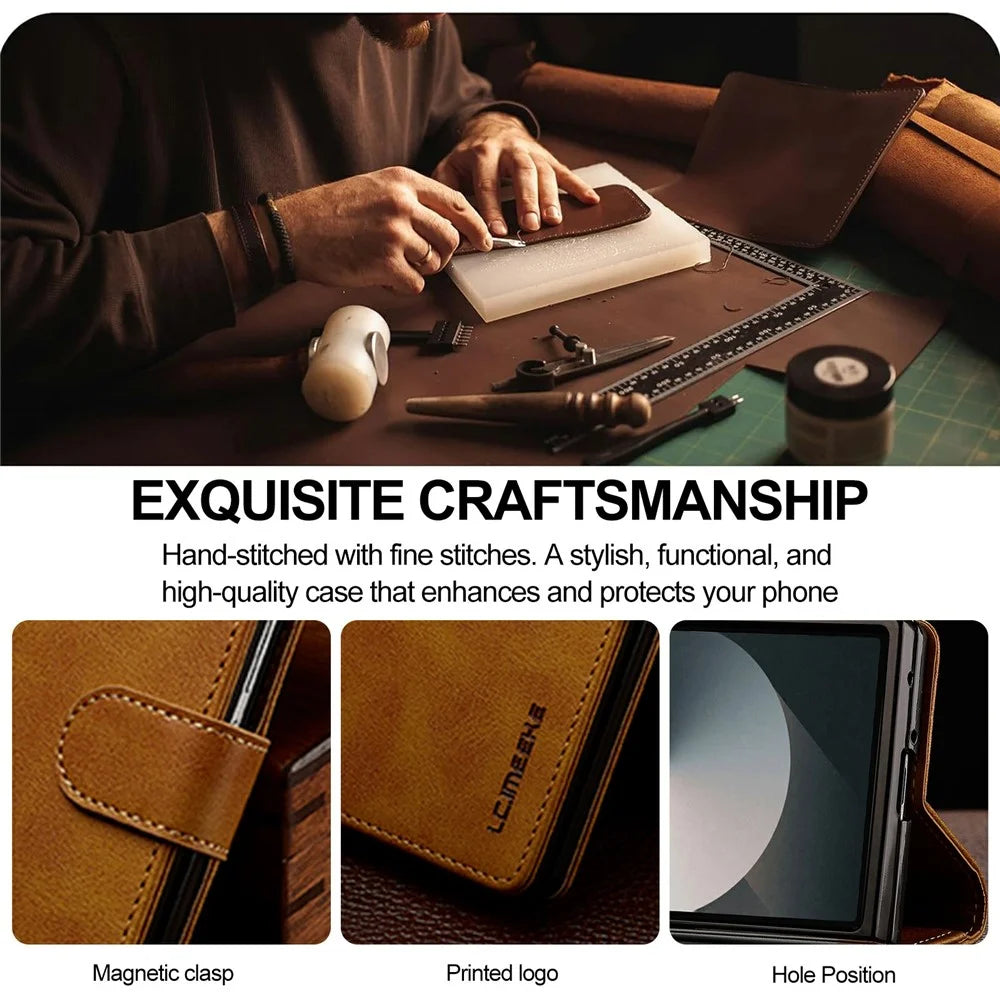 LC.IMEEKE for Samsung Galaxy Z Fold8 Ultra Case Wallet Calf Texture Leather Phone Cover - Yellow - 5