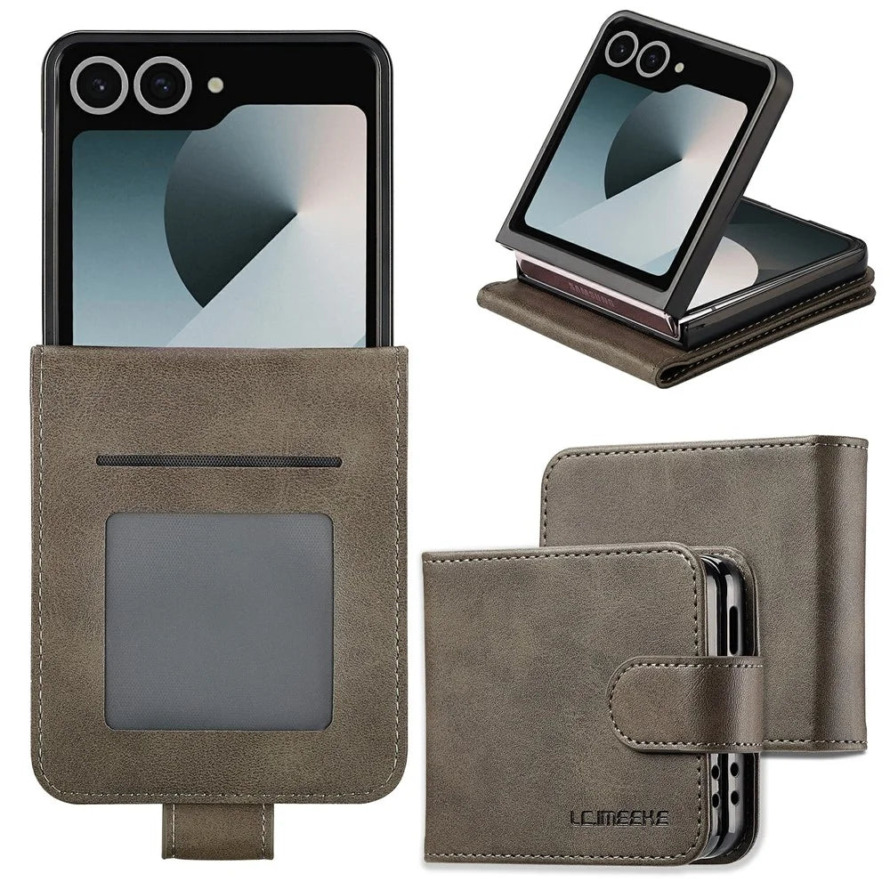 LC.IMEEKE for Samsung Galaxy Z Flip8 Case Calf Texture PU Leather Phone Cover - Grey - 1
