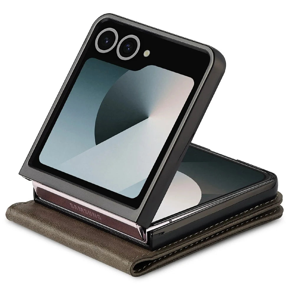 LC.IMEEKE for Samsung Galaxy Z Flip8 Case Calf Texture PU Leather Phone Cover - Grey - 3