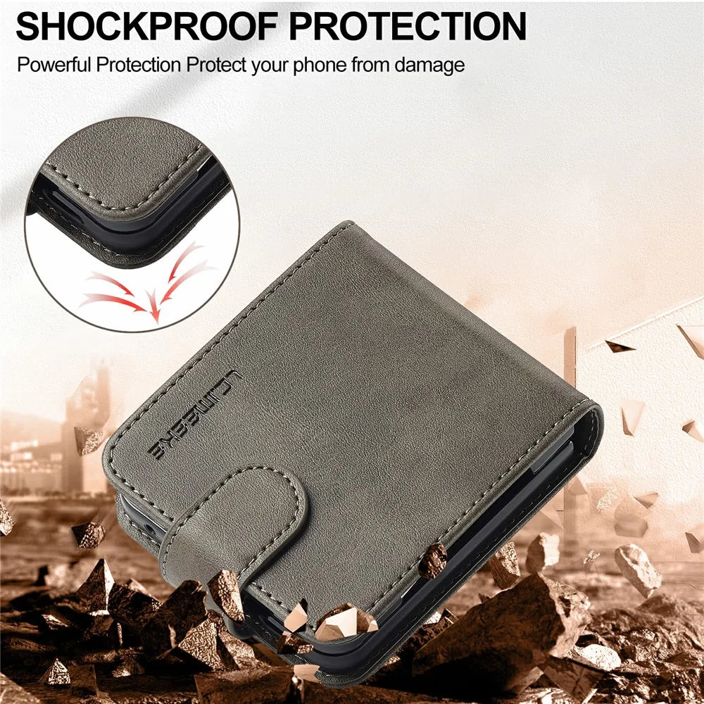 LC.IMEEKE for Samsung Galaxy Z Flip8 Case Calf Texture PU Leather Phone Cover - Grey - 5
