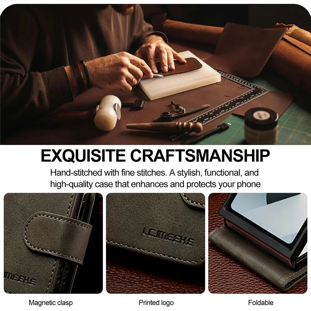 LC.IMEEKE for Samsung Galaxy Z Flip8 Case Calf Texture PU Leather Phone Cover - Grey - 6