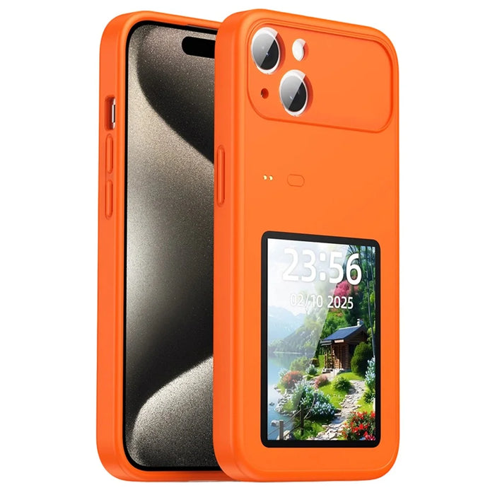 For iPhone 14 Dynamic Phone Case 3.0 inch Multi-functional Color Screen Back Cover - Orange - 1