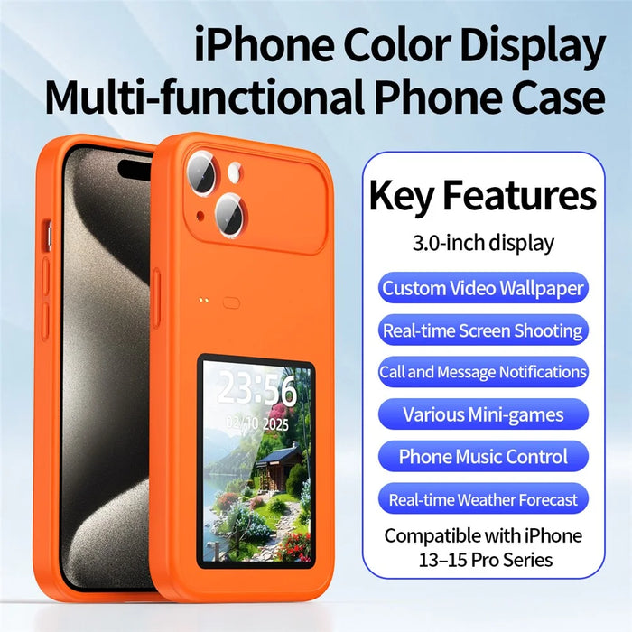 For iPhone 14 Dynamic Phone Case 3.0 inch Multi-functional Color Screen Back Cover - Orange - 2