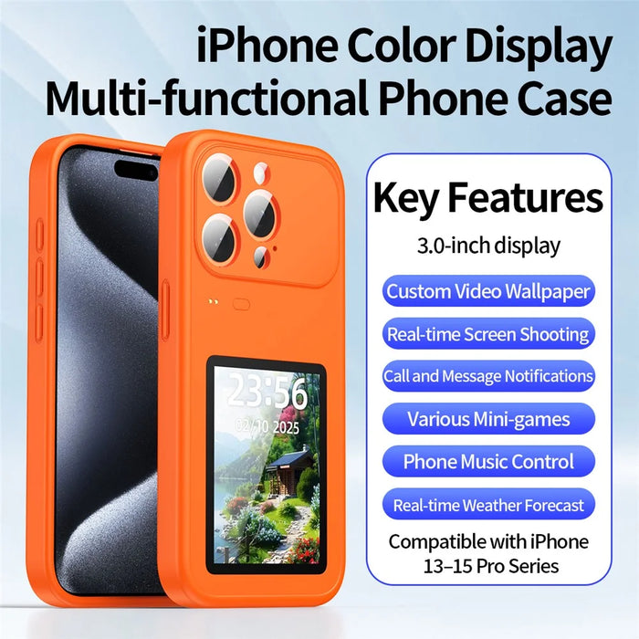 For iPhone 15 Pro Dynamic Phone Case 3.0 inch Multi-functional Color Screen Back Cover - Orange - 4