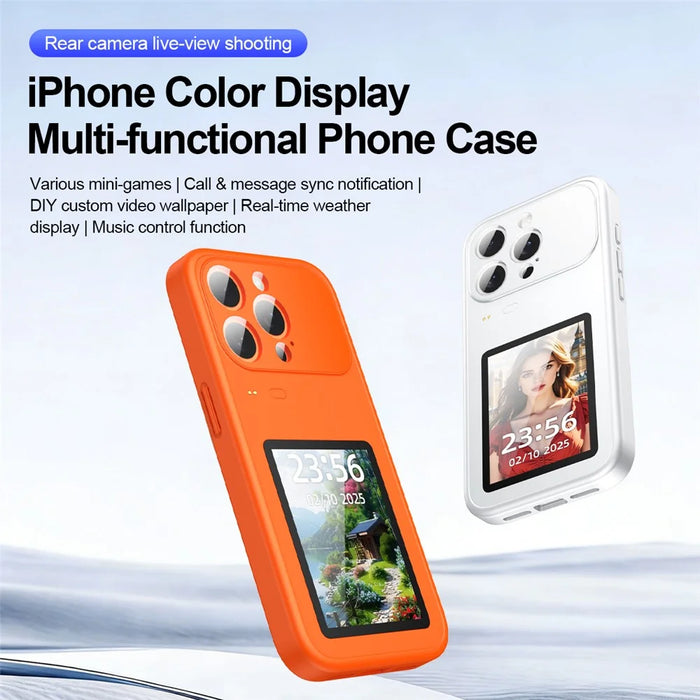 For iPhone 15 Pro Dynamic Phone Case 3.0 inch Multi-functional Color Screen Back Cover - Orange - 5