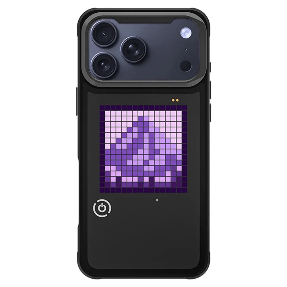 For iPhone 17 Pro Max Customizable LED Pixel Display Phone Case with 16x16 Screen Music Rhythm Sync PC+TPU Cover - Black - 1