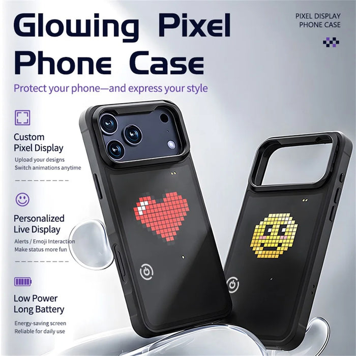 For iPhone 17 Pro Max Customizable LED Pixel Display Phone Case with 16x16 Screen Music Rhythm Sync PC+TPU Cover - Black - 3