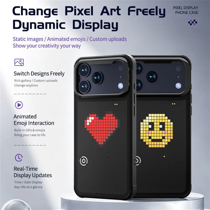 For iPhone 17 Pro Max Customizable LED Pixel Display Phone Case with 16x16 Screen Music Rhythm Sync PC+TPU Cover - Black - 4