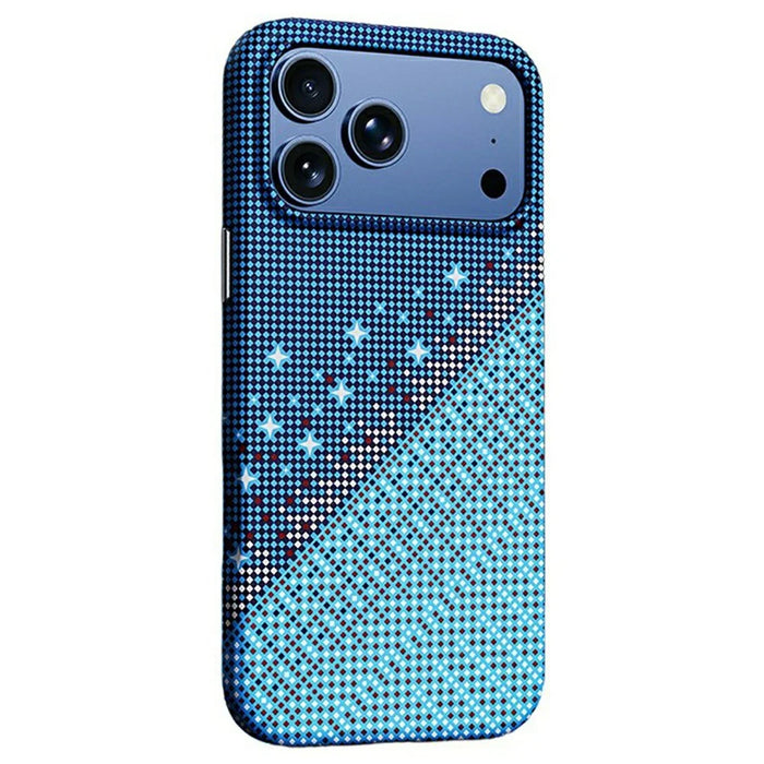 For iPhone 17 Pro Max Magnetic Case Pixel Grid Pattern Hard PC Shockproof Phone Cover - Blue - 1