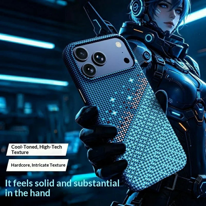 For iPhone 17 Pro Max Magnetic Case Pixel Grid Pattern Hard PC Shockproof Phone Cover - Blue - 2