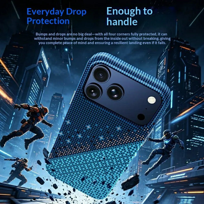 For iPhone 17 Pro Max Magnetic Case Pixel Grid Pattern Hard PC Shockproof Phone Cover - Blue - 4