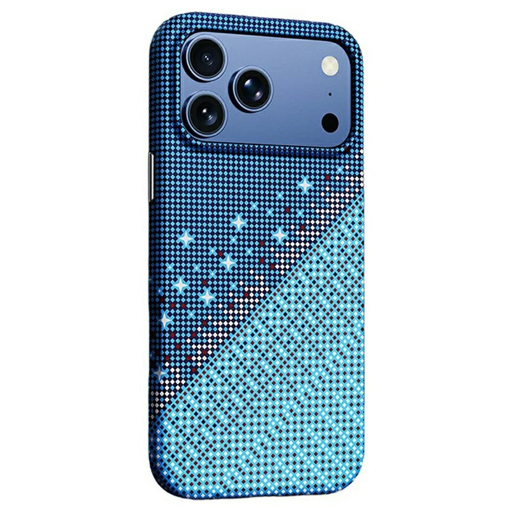 For iPhone 17 Pro Magnetic Case Pixel Grid Pattern Hard PC Shockproof Phone Cover - Blue - 1