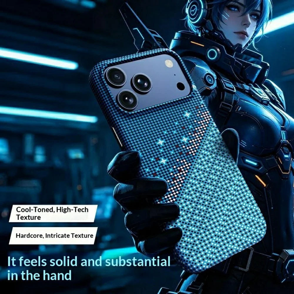 For iPhone 17 Pro Magnetic Case Pixel Grid Pattern Hard PC Shockproof Phone Cover - Blue - 2