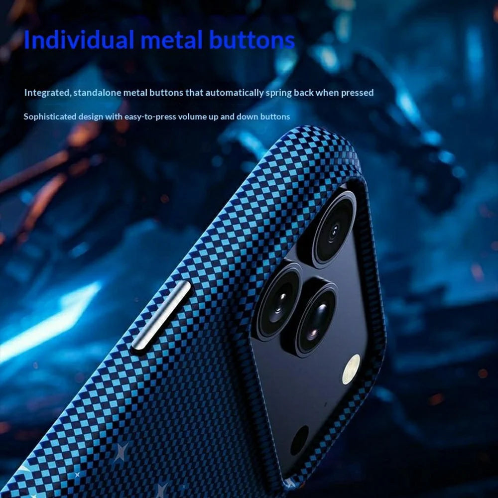 For iPhone 17 Pro Magnetic Case Pixel Grid Pattern Hard PC Shockproof Phone Cover - Blue - 6
