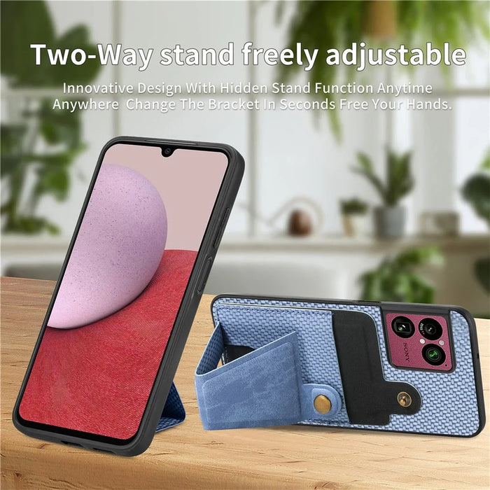 For Sony Xperia 1 VIII K-Shaped Kickstand Case Leather Phone Back Cover - Blue - 4